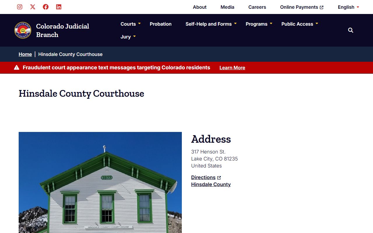Hinsdale County court records after arrest courthouse location page