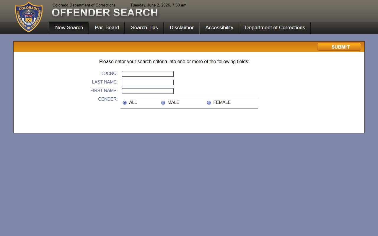 Hinsdale County inmate records CDOC offender search fields